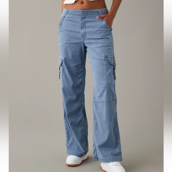 American Eagle Outfitters Pants - AMERICAN EAGLE Super High-Rise Baggy Wide-Leg Cargo Pants Blue